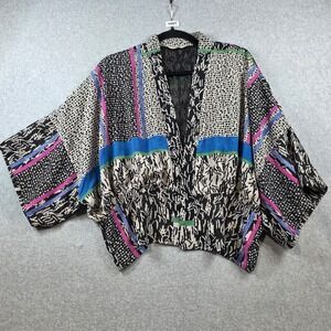 AND Women Mixed Geometric Abstract Print Kimono Jacket Open Front Multi Color OS